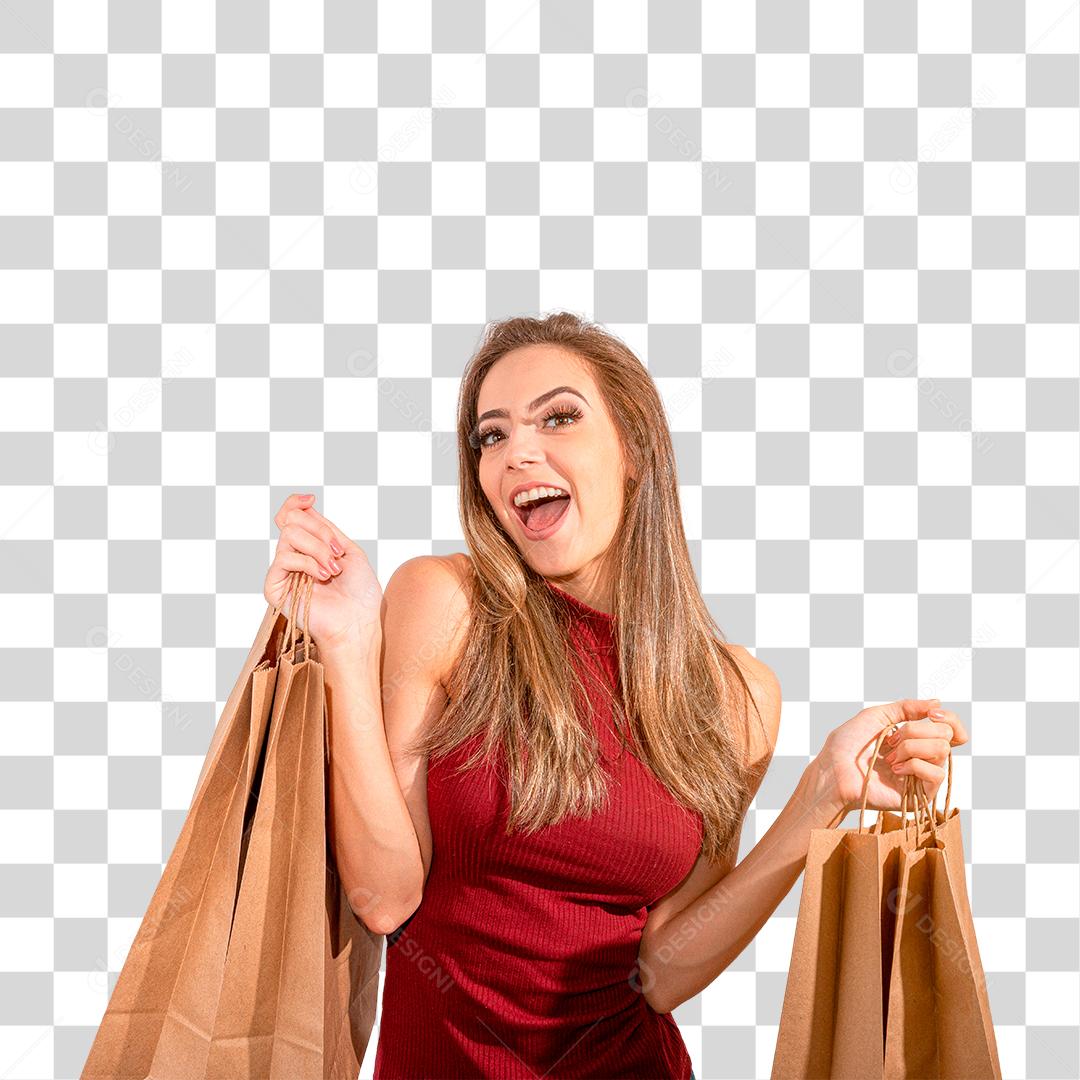 Jovem mulher loira carregando sacolas de compra PNG Transparente