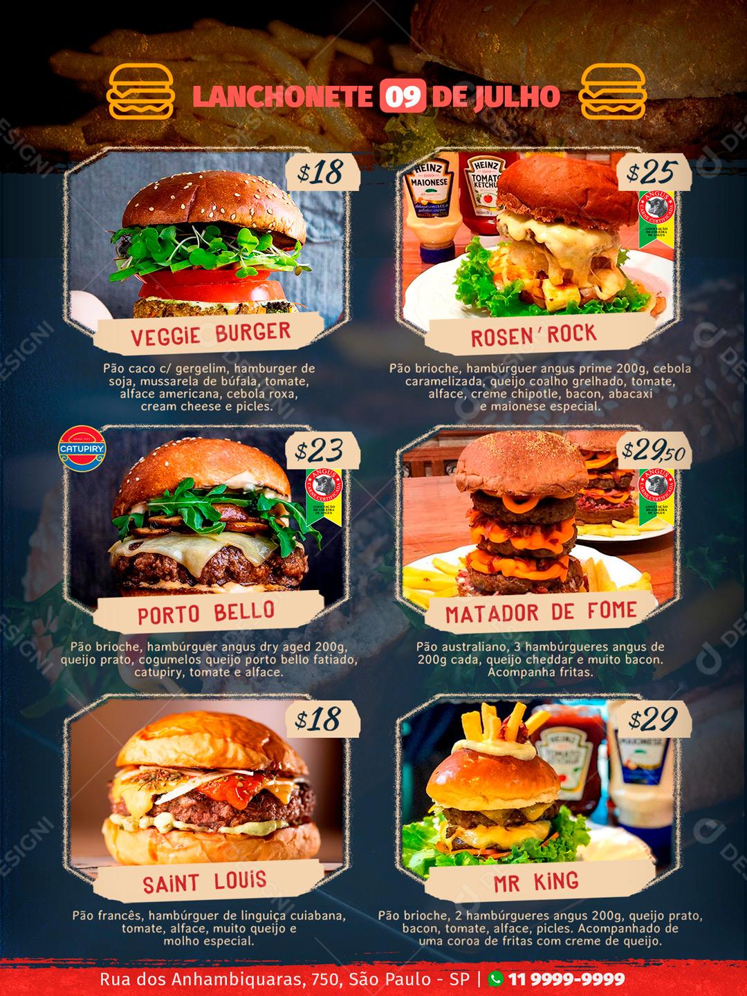 Encarte Cardápio Lanches Variedade Social Media PSD Editável