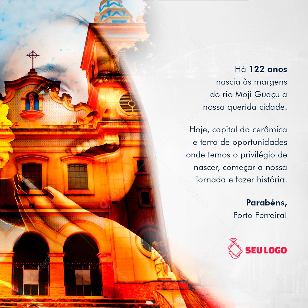 Feliz Aniversário Parabéns Cidade Porto Ferreira Social Media PSD Editável