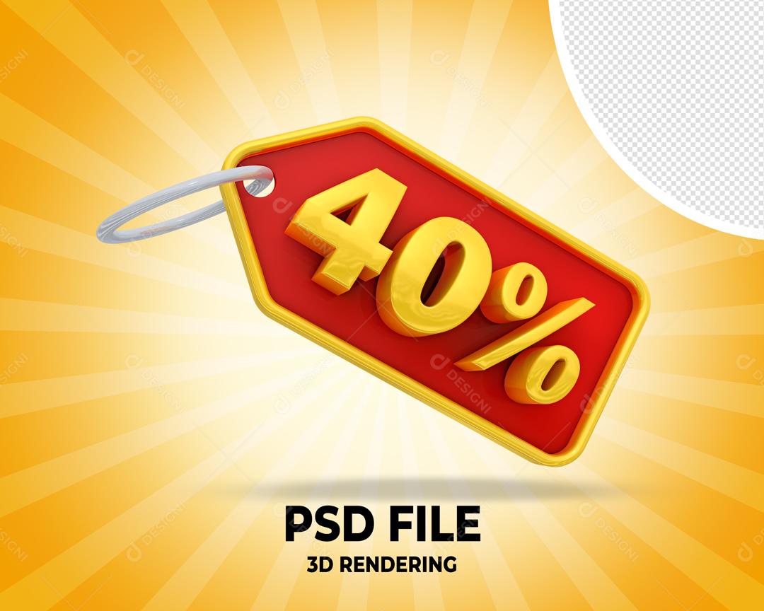 Entiqueta de Desconto 40% 3D Para Composição PSD