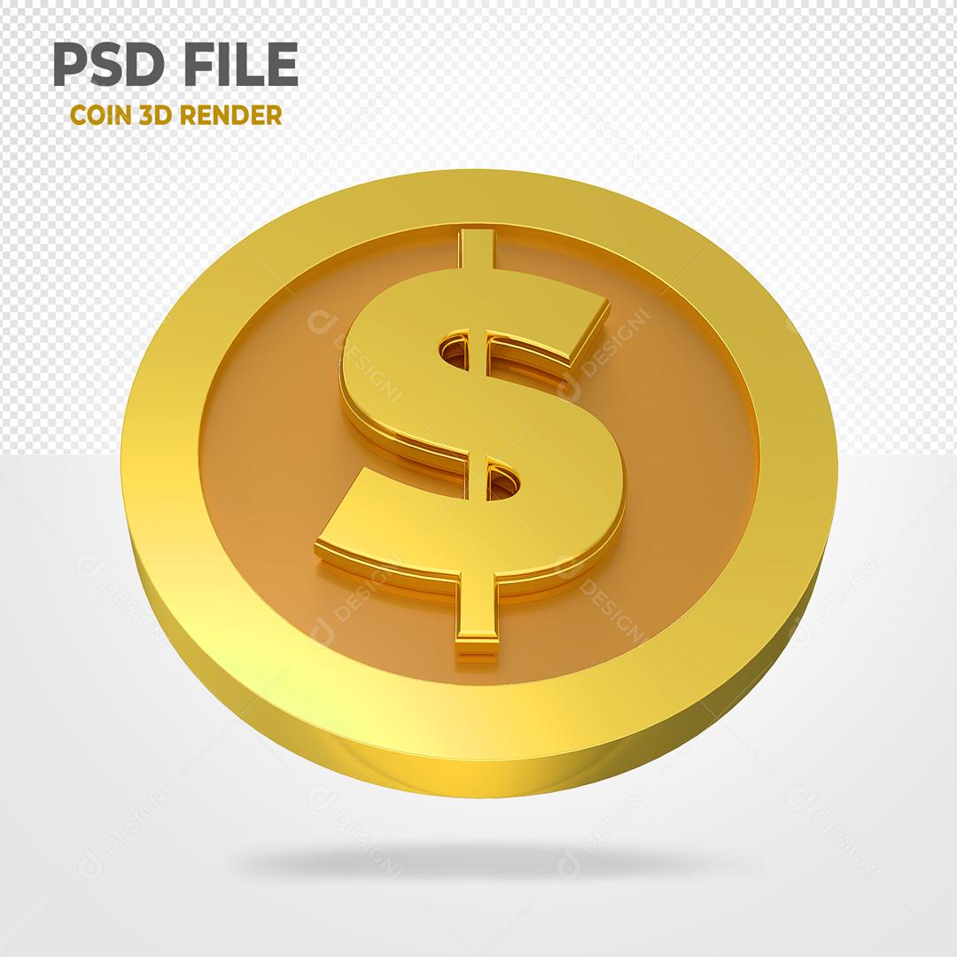 Moeda Dourado Elemento 3D Para Composição PSD