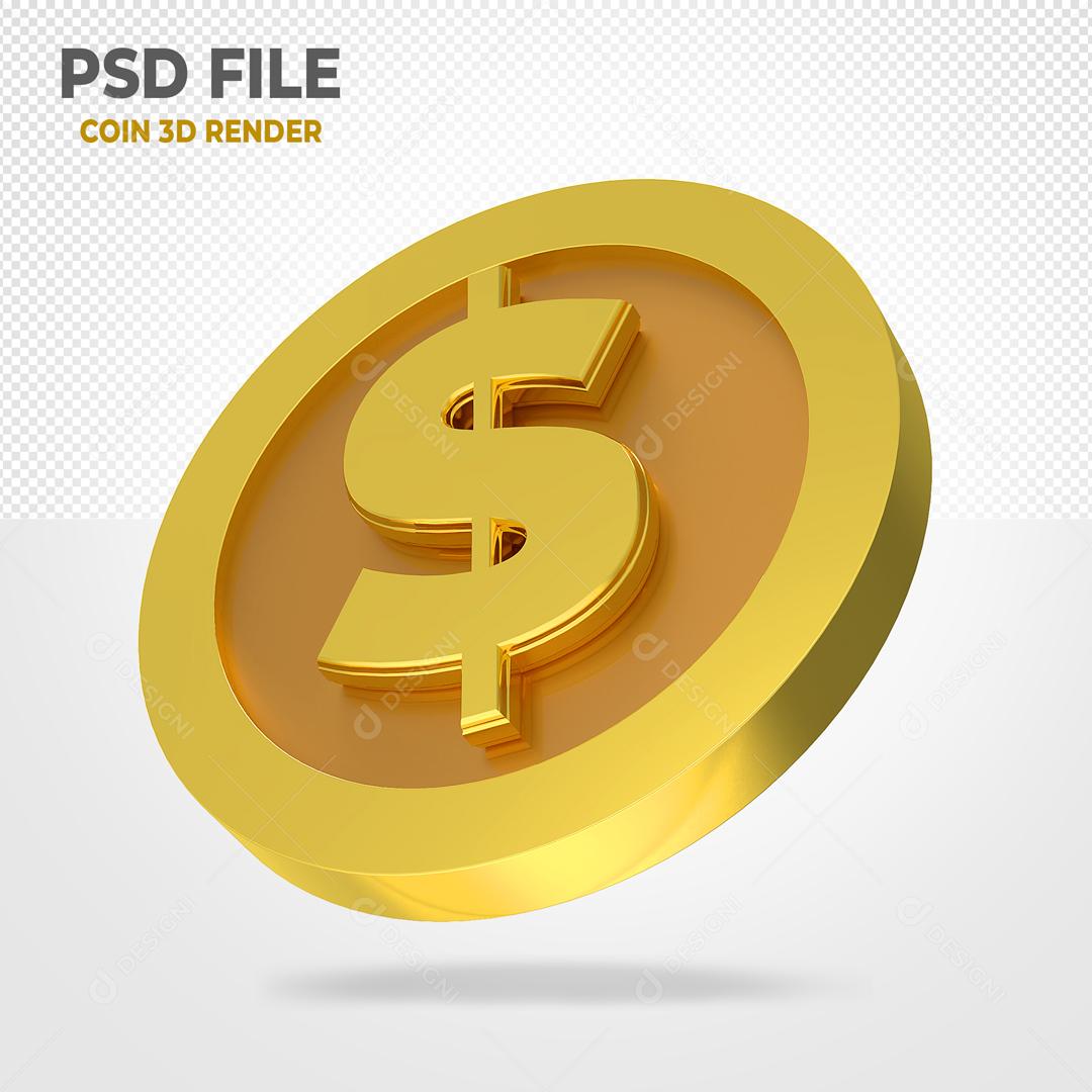 Moeda Dourado 3D Elemento Para Composição PSD