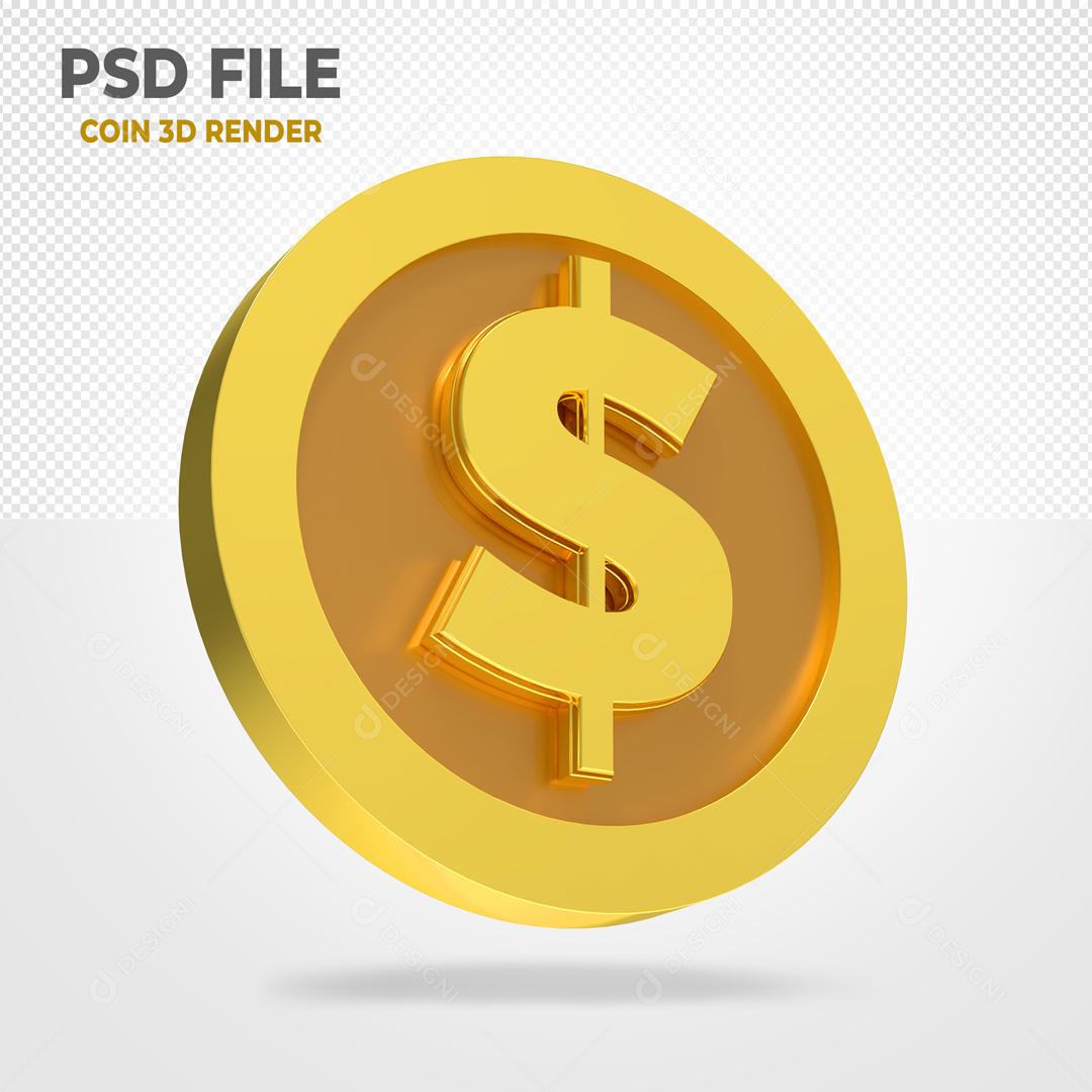 Moeda Dourado Elemento 3D Para Composição PSD