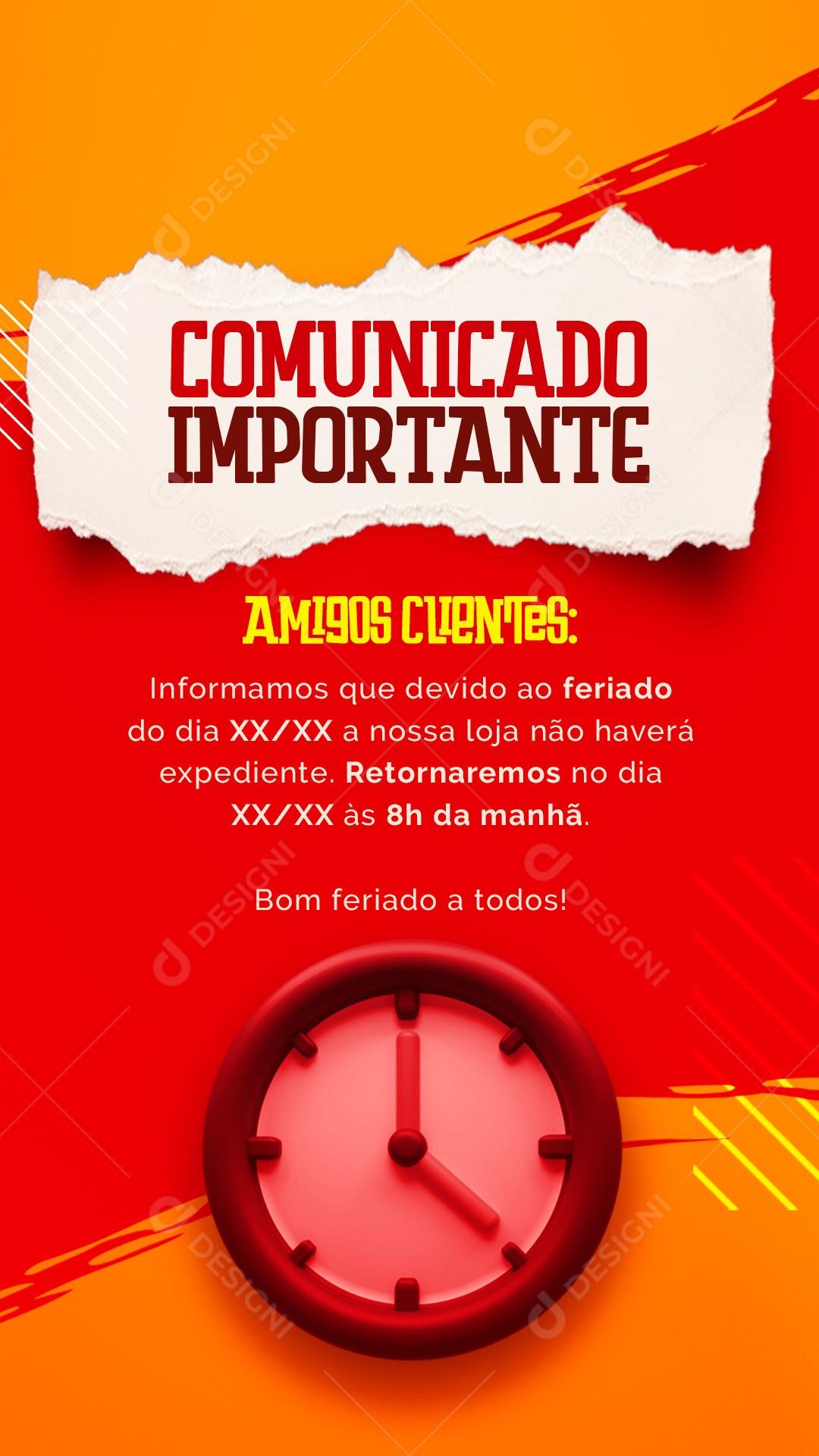 Comunicado Importante Amigos Clientes Social Media Story PSD Editável