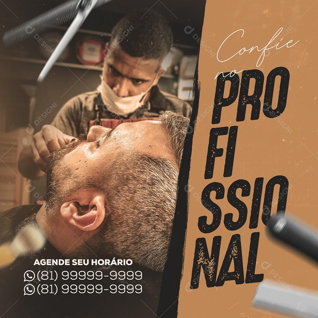 Social Media Confie no Profissional Agende Seu Horário Barbearia PSD Editável