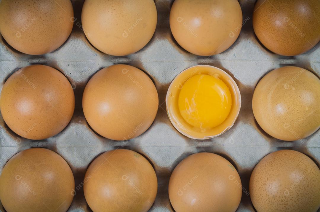 Lindos ovos de galinha marrom fresca, armário em caixa de ovo.