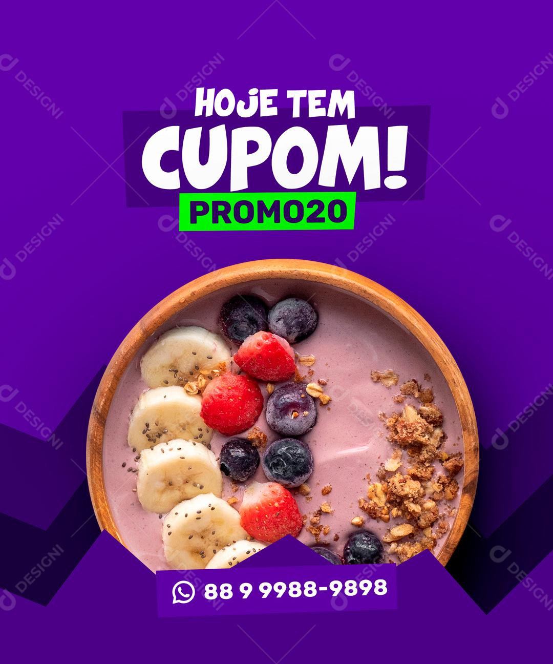 Hoje Tem Cupom Promoção Açaí Social Media PSD Editável