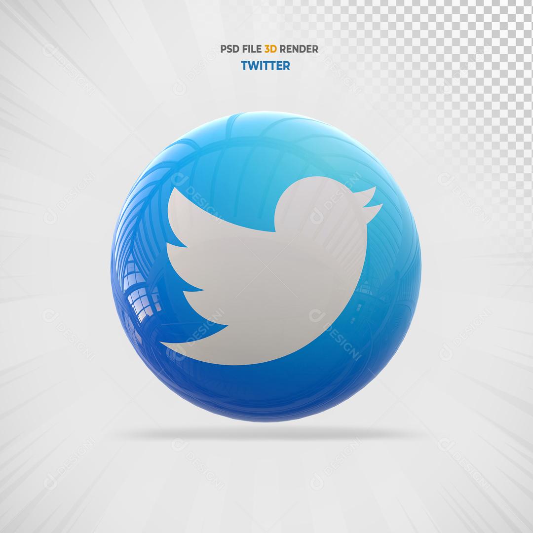 Twitter 3D Elemento Para Composição PSD