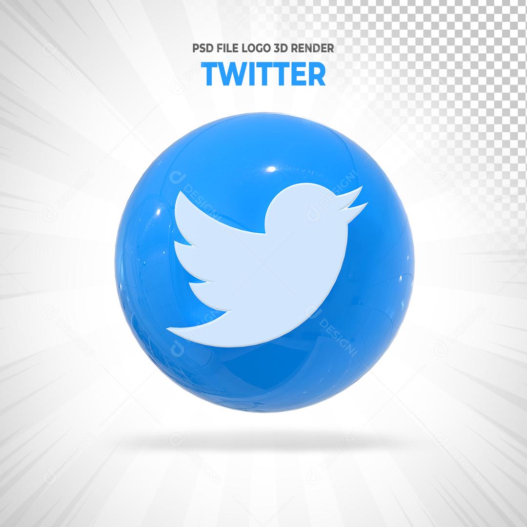 Elemento 3D Twitter Para Composição PSD