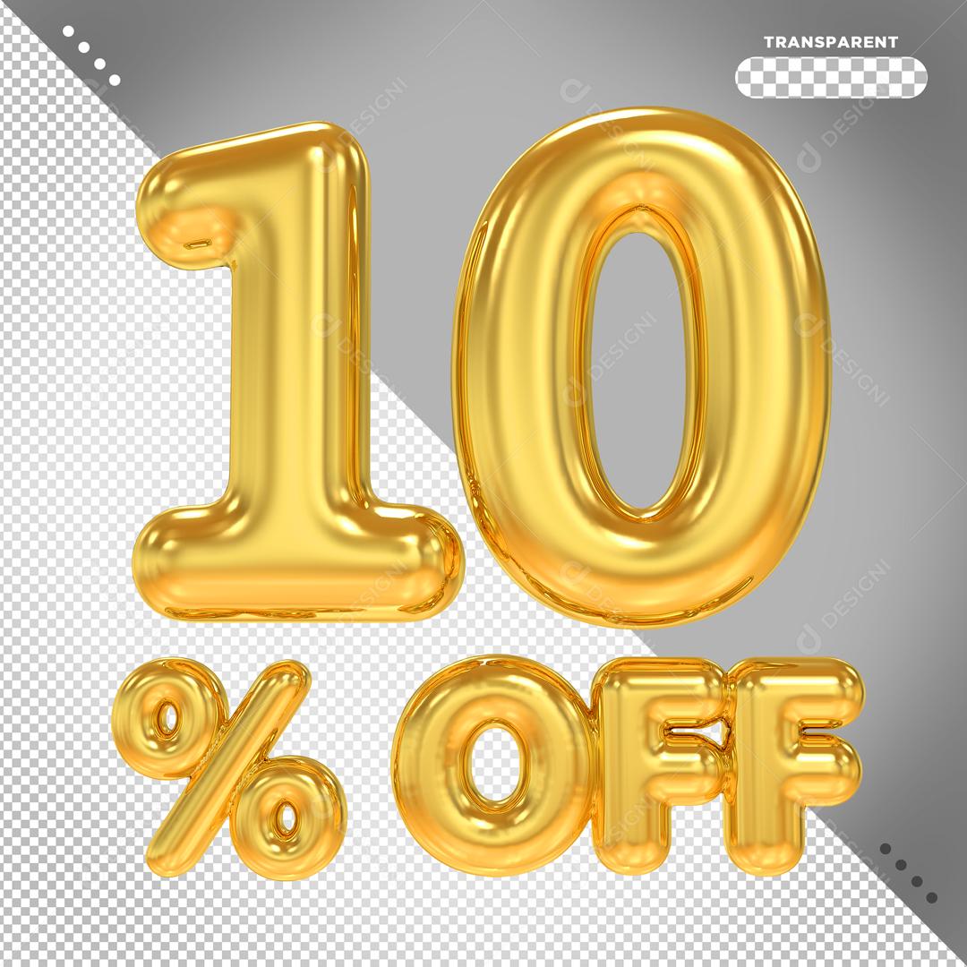Número 10% Off Dourado Elemento 3D Para Composição PSD