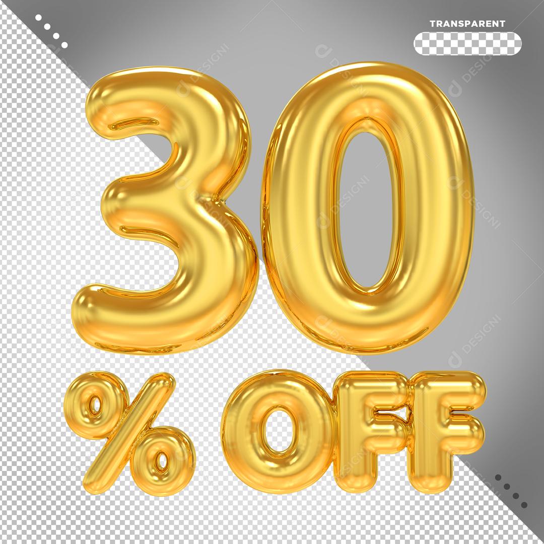 Número 30% Off Dourado Elemento 3D Para Composição PSD