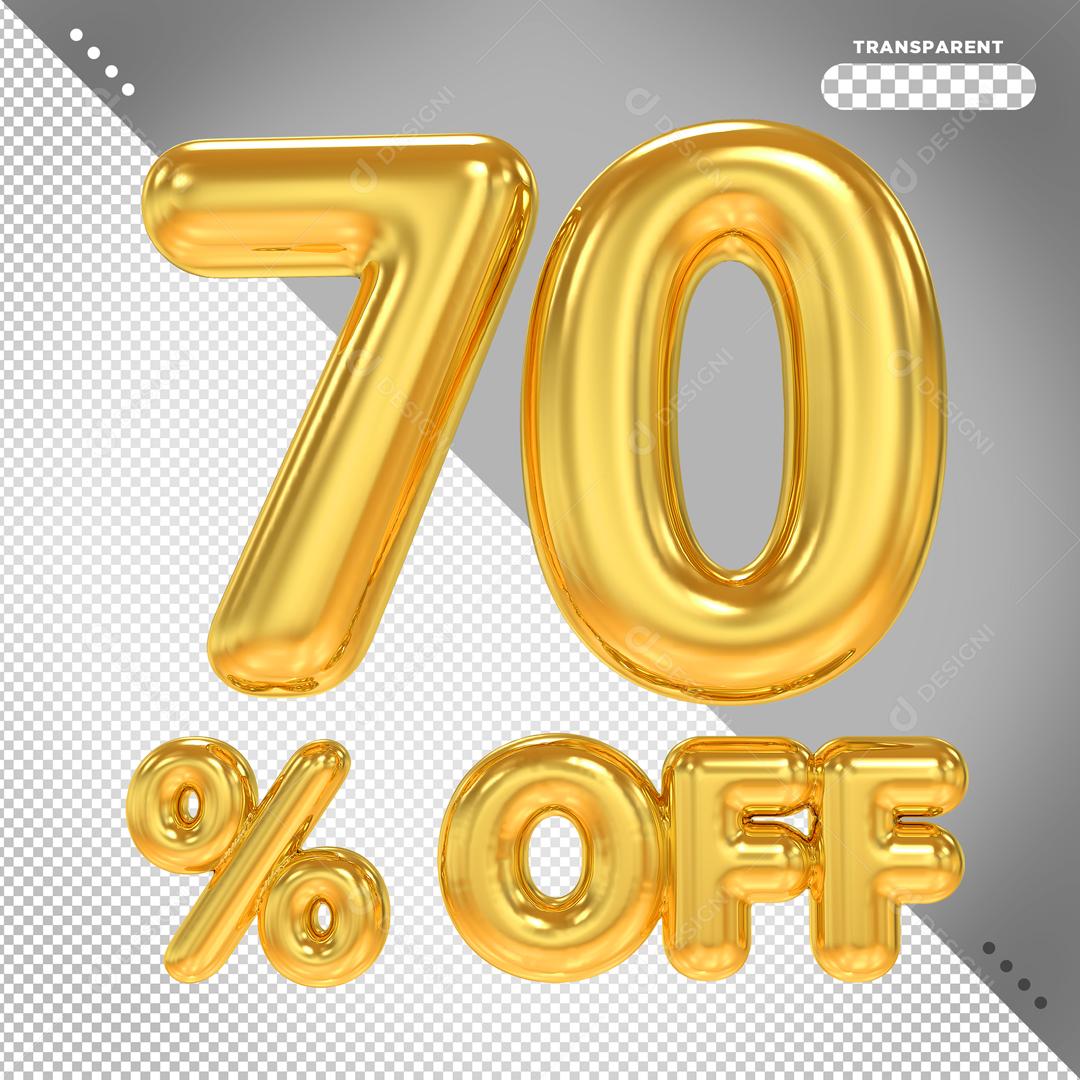 Número 70% Off Dourado Elemento 3D Para Composição PSD