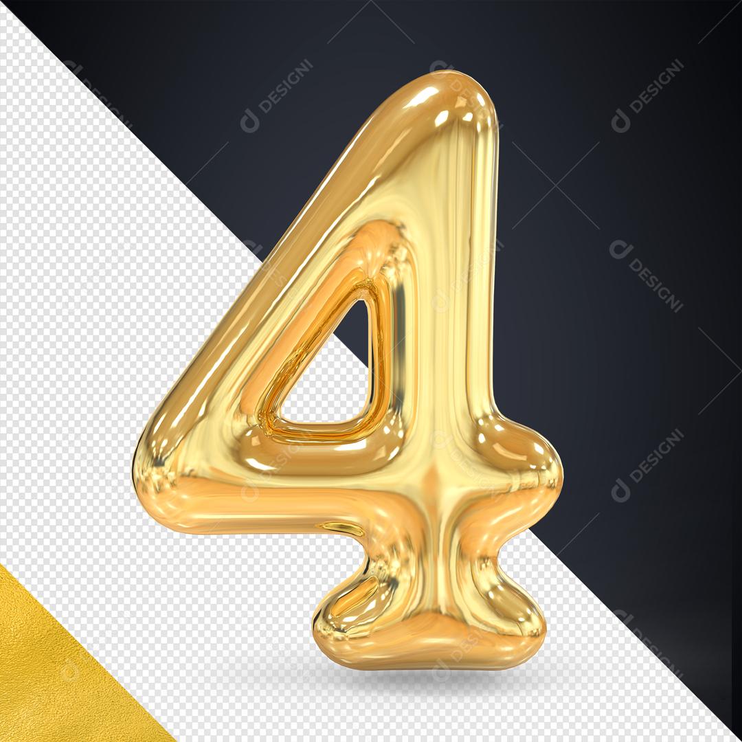 Número 4 3D Dourado Para Composição PSD