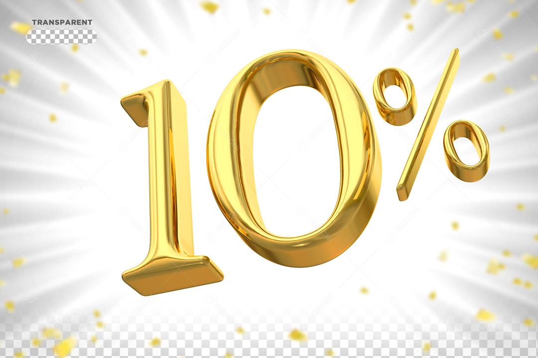 Número 10% Dourado Elemento 3D Para Composição PSD