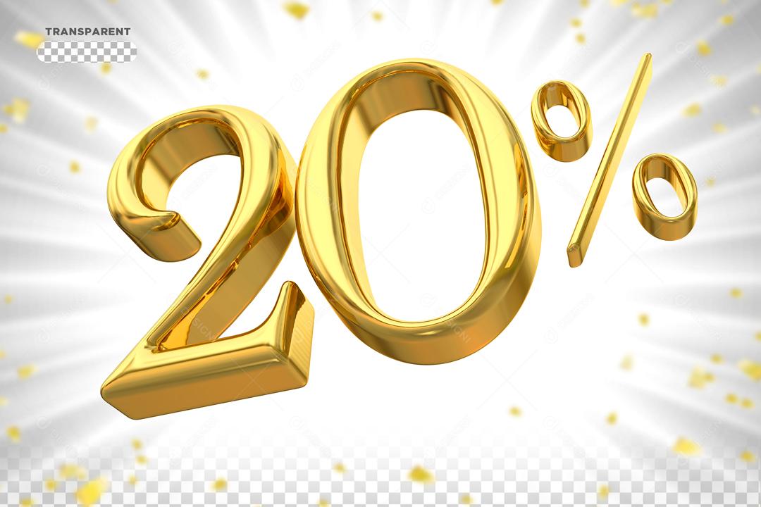 Número 20% Dourado Elemento 3D Para Composição PSD