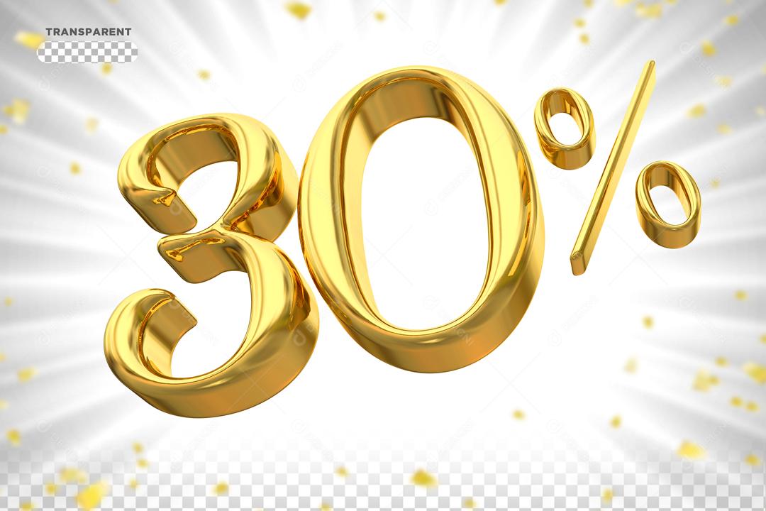 Número 30% Dourado Elemento 3D Para Composição PSD