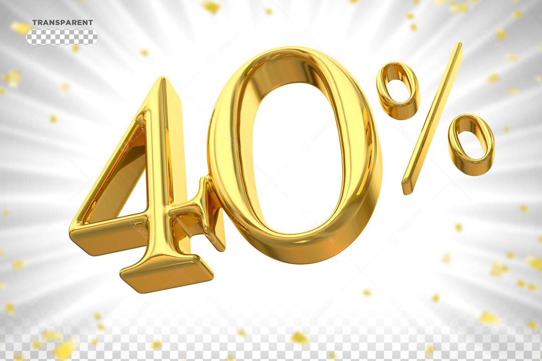 Número 40% Dourado Elemento 3D Para Composição PSD