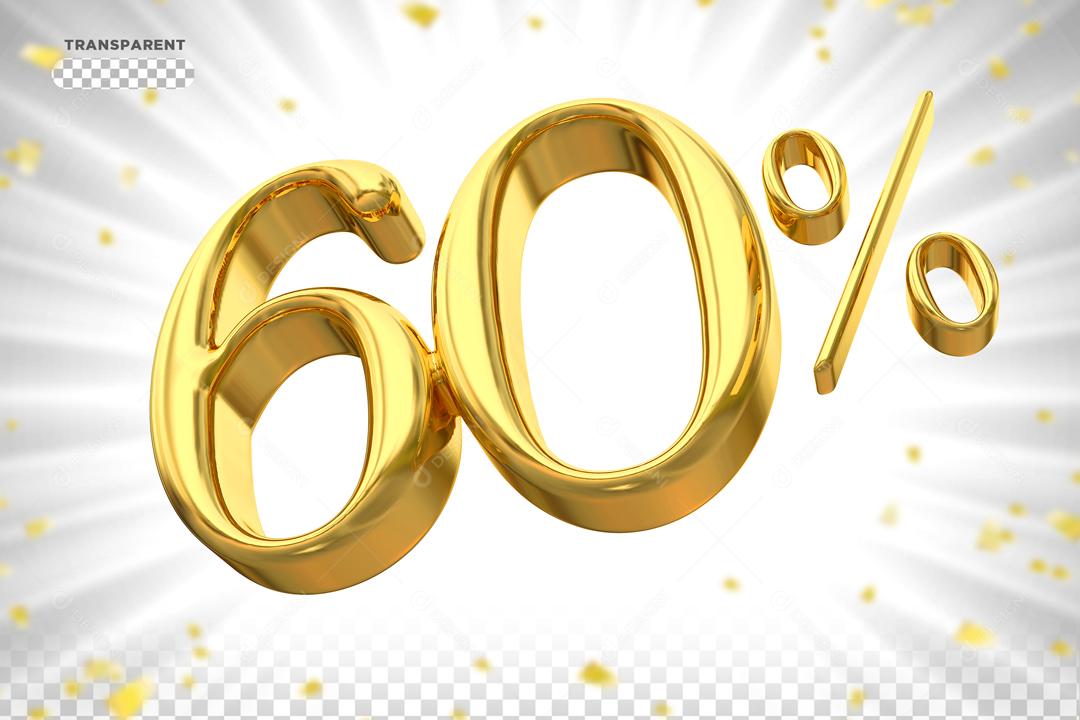 Número 60% Dourado Elemento 3D Para Composição PSD