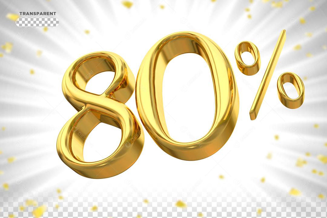 Número 80% Dourado Elemento 3D Para Composição PSD