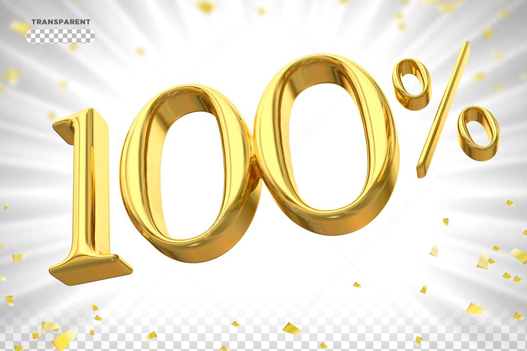 Número 100% Dourado Elemento 3D Para Composição PSD