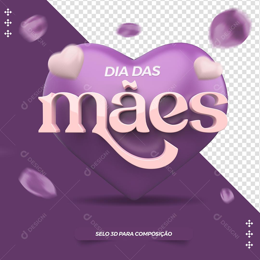 Selo 3D Dia Das Mães Roxo Para Composição PSD