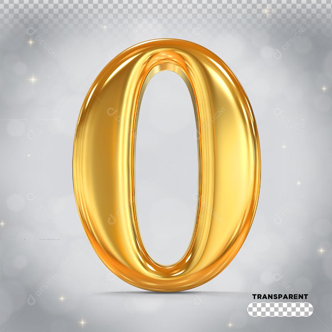 Elemento 3D Número 0 Dourado Para Composição PSD