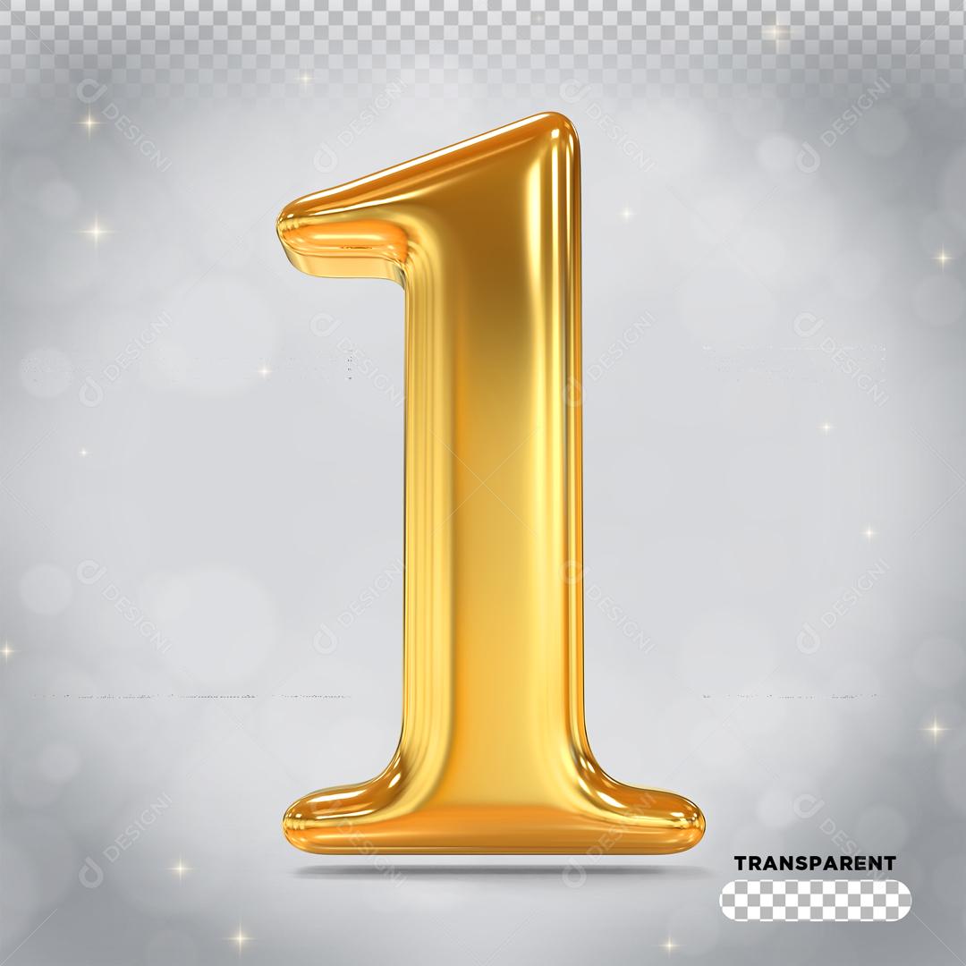 Elemento 3D Número 1 Dourado Para Composição PSD