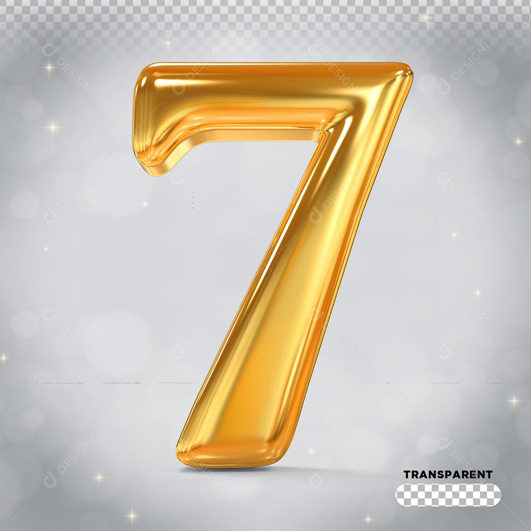 Elemento 3D Número 7 Dourado Para Composição PSD