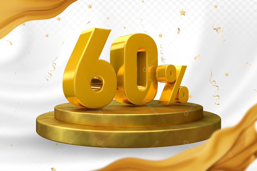 Podium Dourado 60% Elemento 3D Para Composição PSD