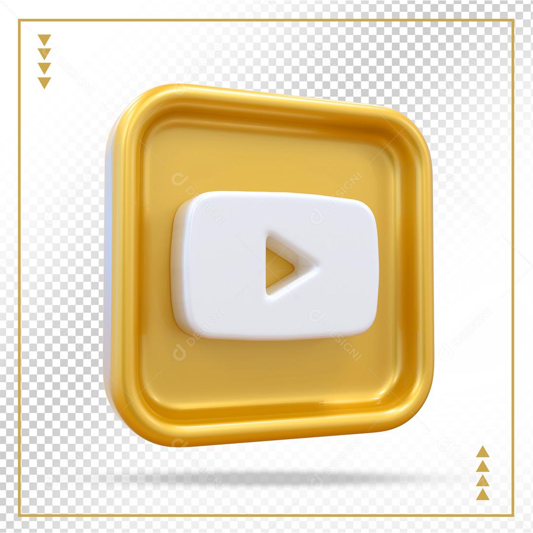 Elemento 3D Dourado Logo Youtube PSD