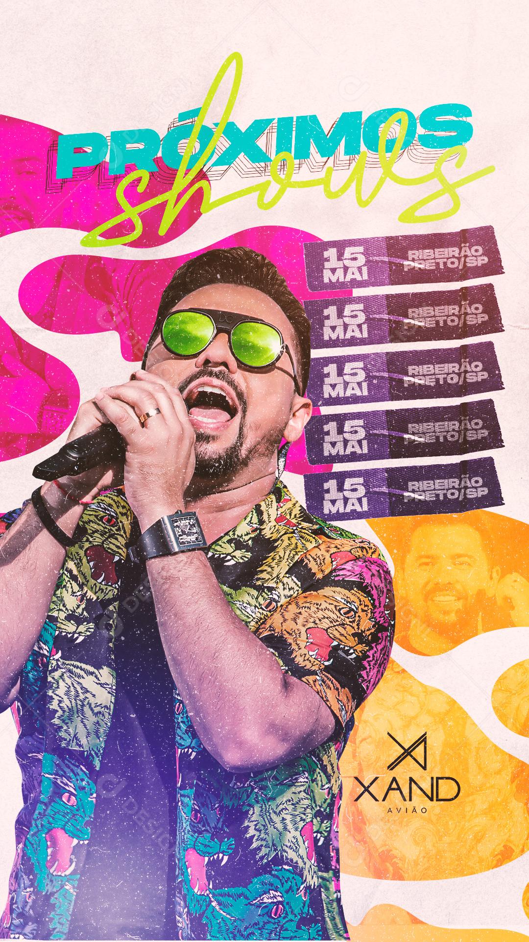 Stories Próximos Shows Agenda Xand Avião Flyer Social Media PSD Editável