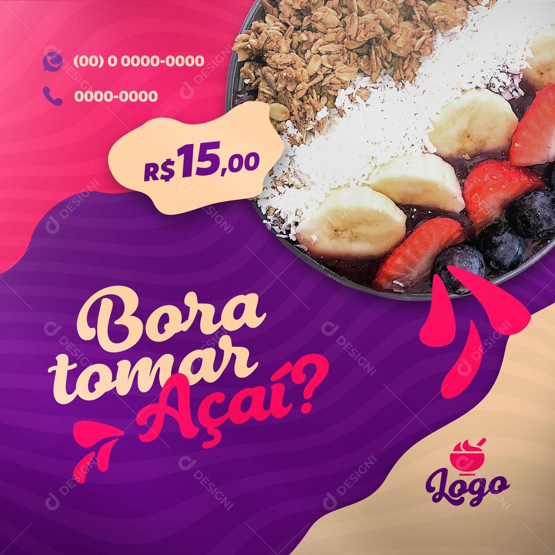 Bora Tomar Açaí Promoção Social Media PSD Editável