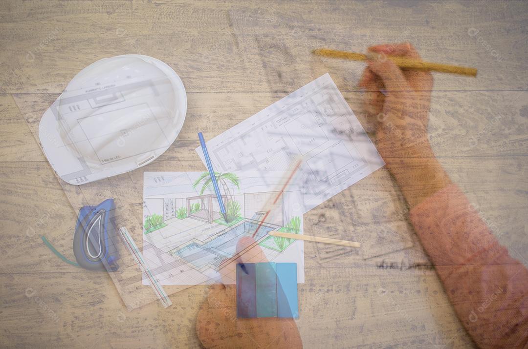 Estruturação de projetos de engenharia e arquitetura desfocada