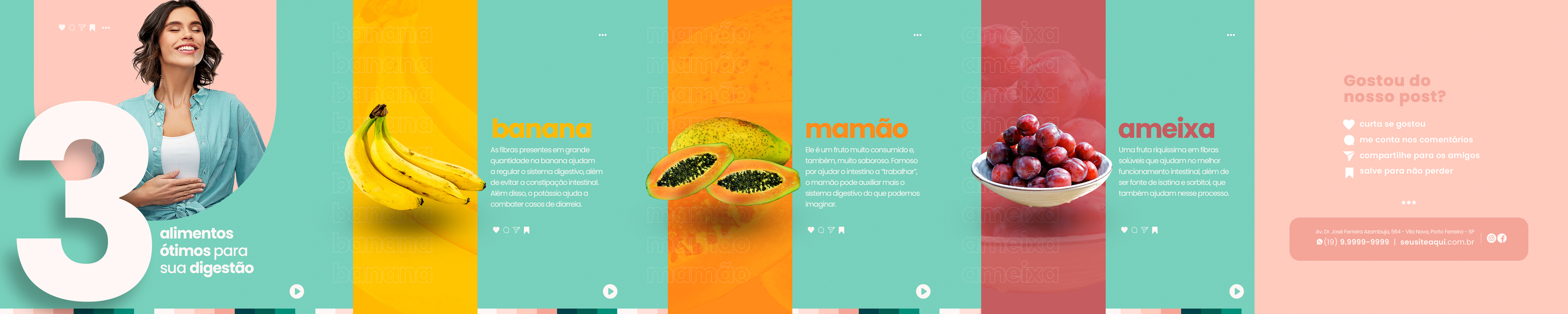 Carrossel Nutricionista 3 Alimentos Ótimos Para Sua Digestão Social Media PSD Editável