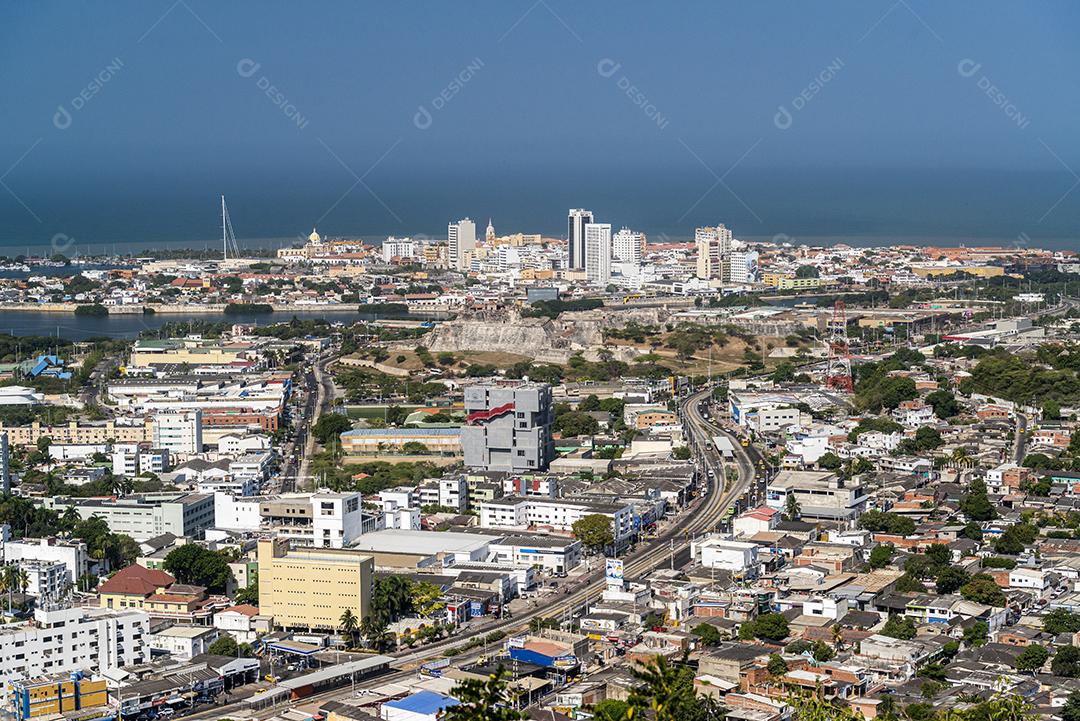 Cartagena das Índias, Bolívar, Colômbia em 17 de fevereiro de 2018. Vista da cidade do Convento de Santa Cruz de la Popa