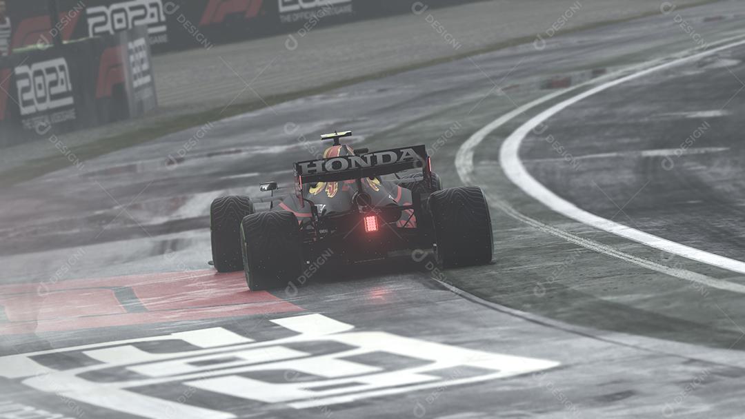 Carro da Red Bull F1 na pista de chuva ilustração 3D, 21 abr, 2022, São Paulo, Brasil