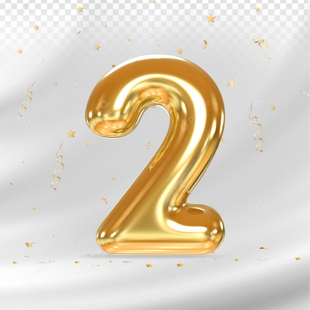 Elemento 3D Número 2 Para Composição PSD