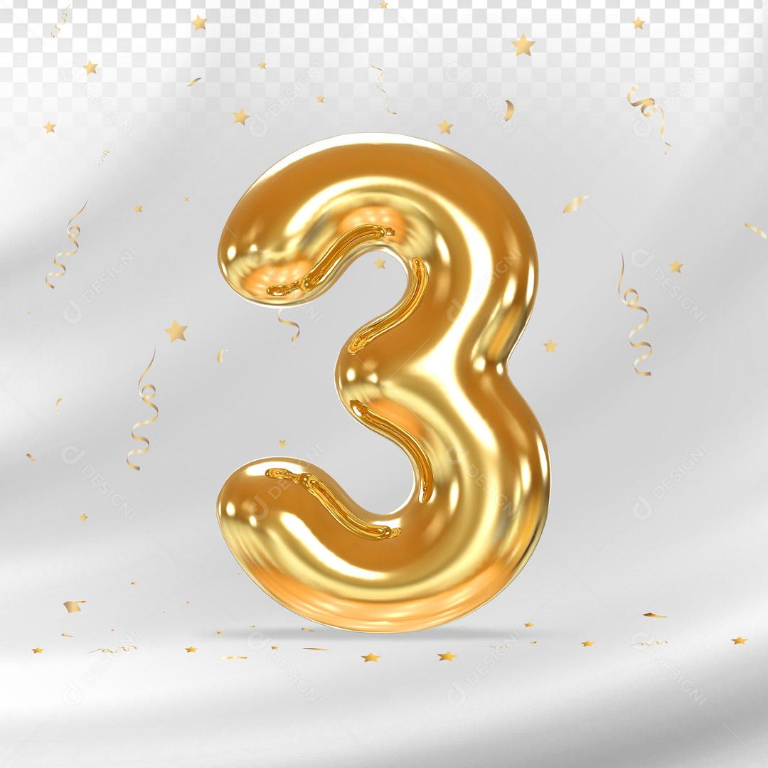 Elemento 3D Número 3 Para Composição PSD