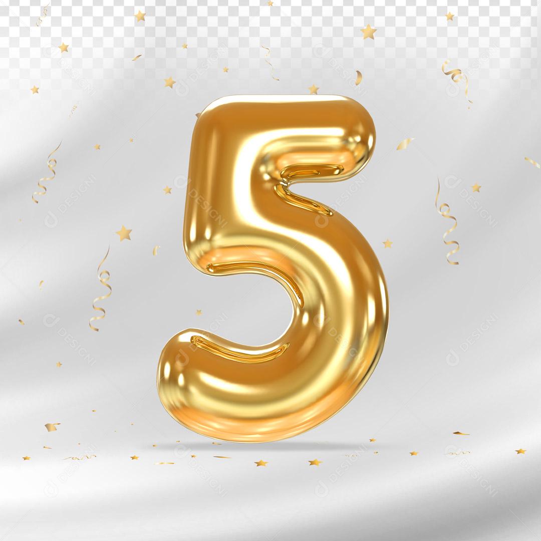 Elemento 3D Número 5 Para Composição PSD