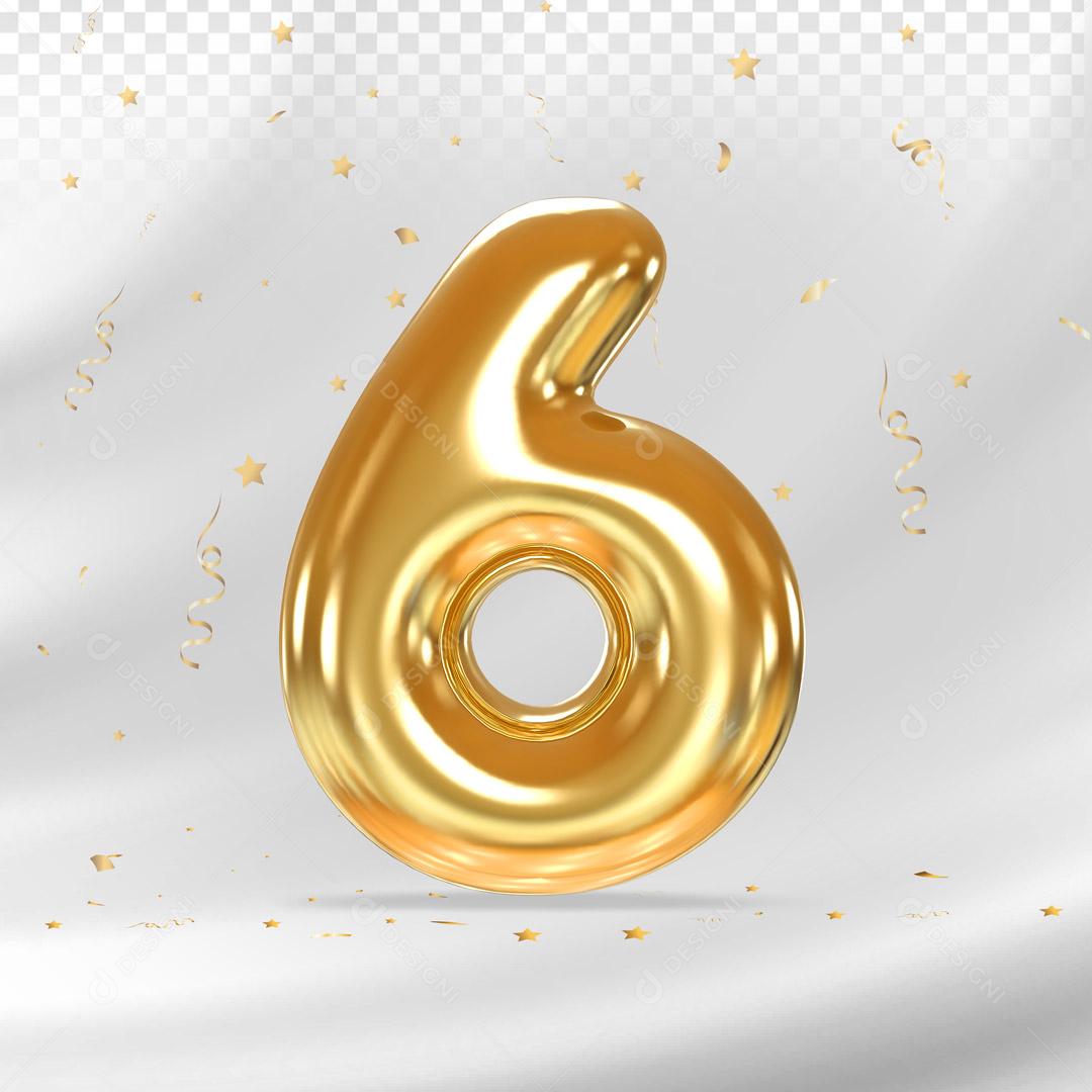 Elemento 3D Número 6 Para Composição PSD