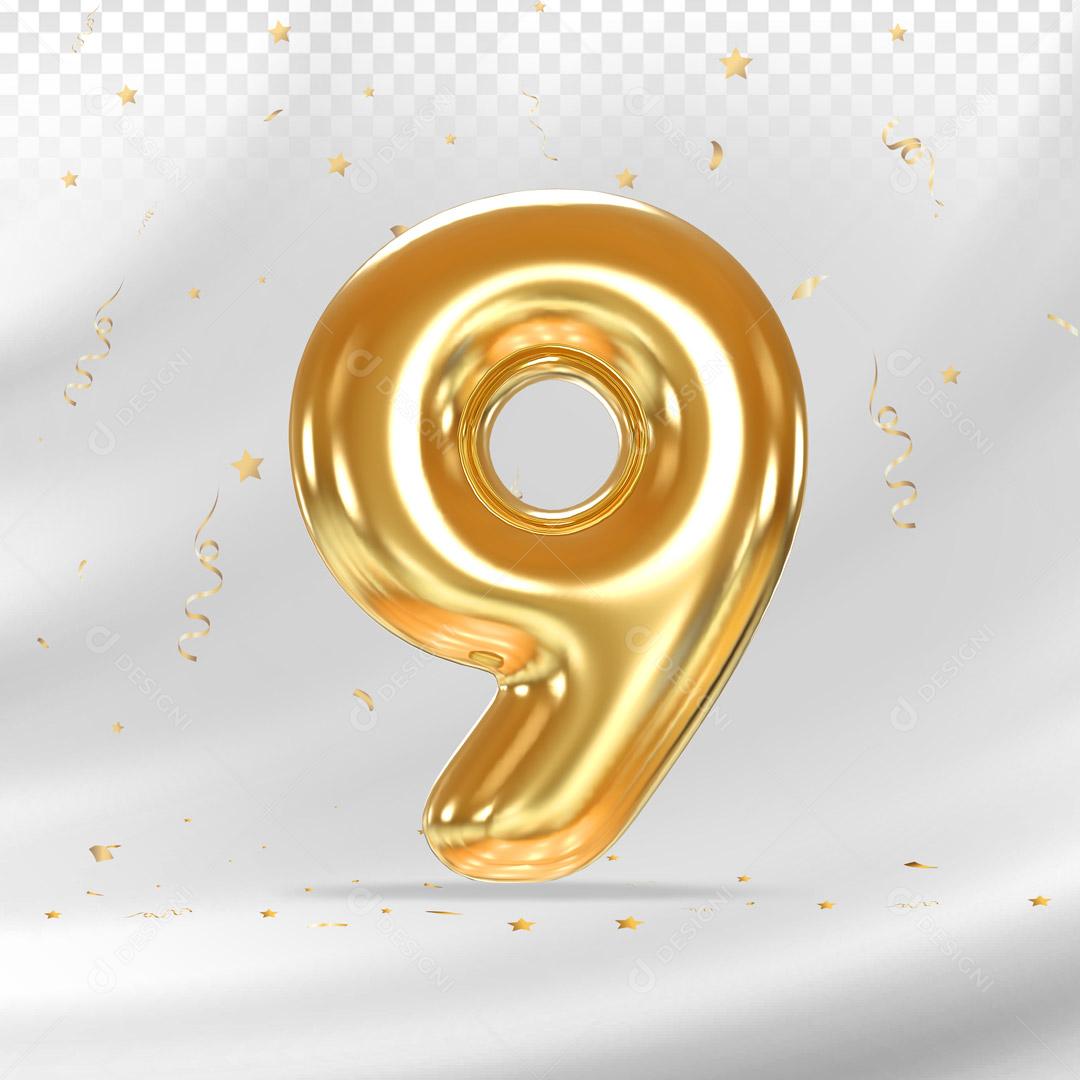 Elemento 3D Número 9 Para Composição PSD