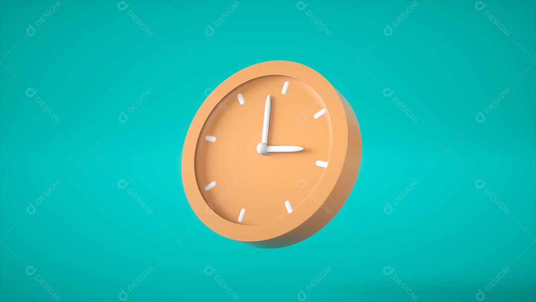 Relógio de círculo laranja sobre fundo azul. Relógio analógico em pastel s