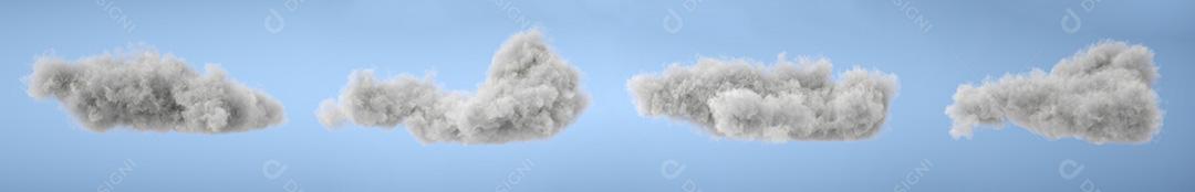 Conjunto de nuvens 3d brancas isoladas em um fundo azul. Realista