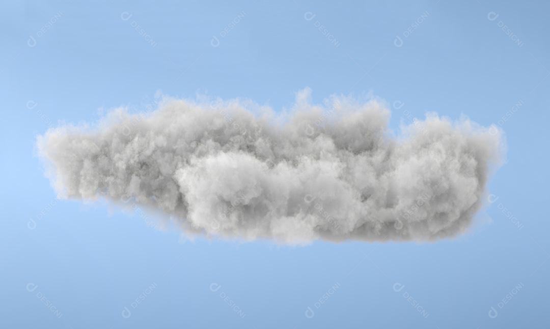 Nuvem 3d branca isolada em um fundo azul. Nuvem realista em