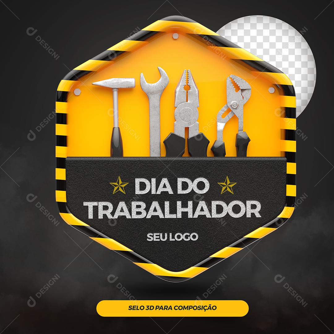 Selo 3D Dia do Trabalhador Para Composição PSD