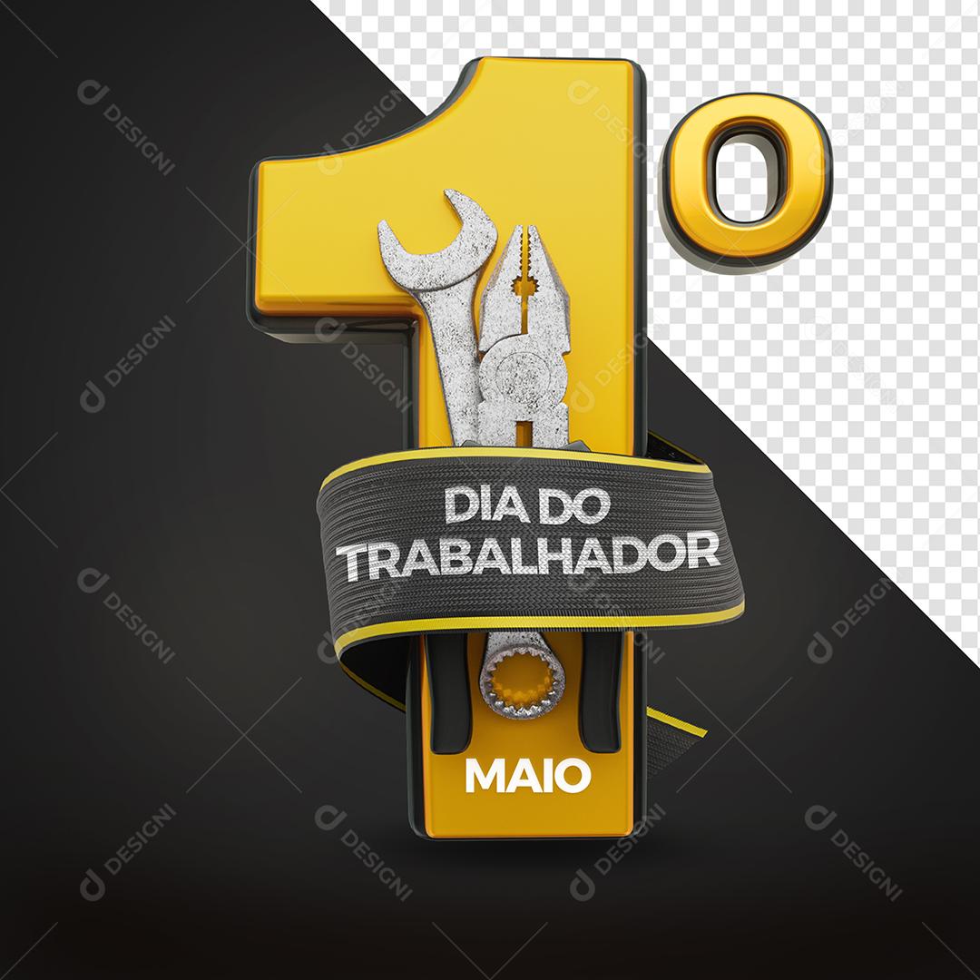 Selo 3D Dia do Trabalhador 1 de Maio Para Composição PSD