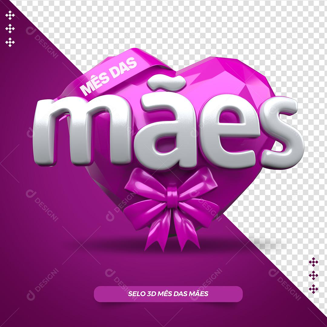 Mês Das Mães Coração Roxo Selo 3D Para Composição PSD