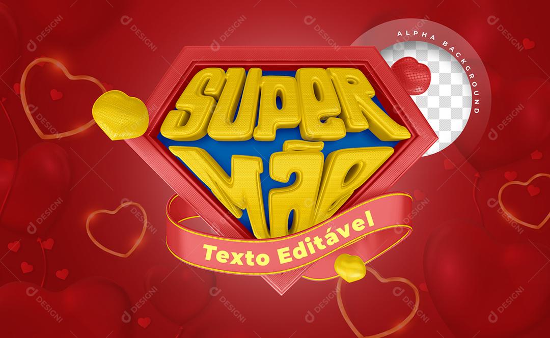 3D Stamp Super Mom Coat Of Arms With Red Ribbon PSD