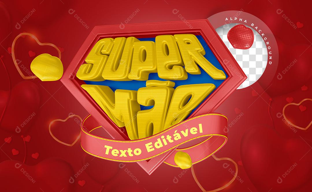 3D Stamp Super Mom Coat Of Arms With Red Ribbon PSD