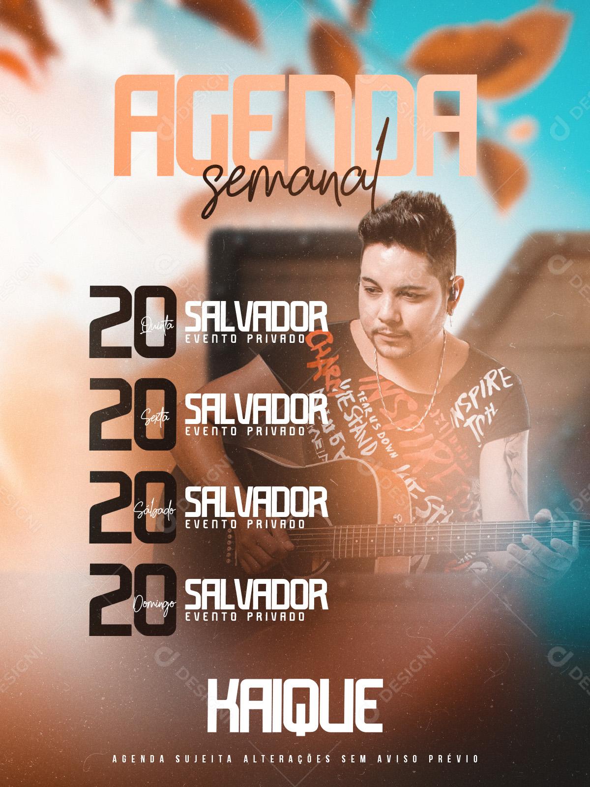 Flyer Agenda Semanal Kaique Social Media PSD Editável